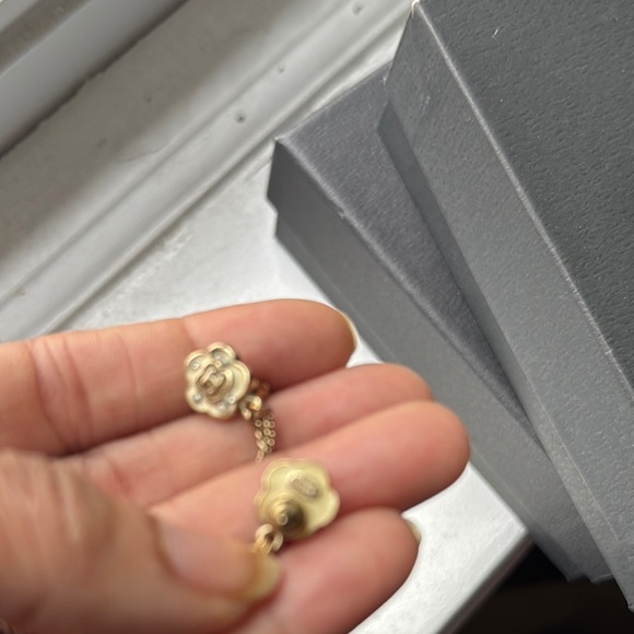 CHANEL Gold and Cream Dangle Earrings with Pearl Accent - Picture 4 of 4